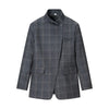 Women's Gray Plaid Blazer with a Stand Collar and Asymmetrical Pockets