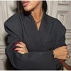 Women's Striped Double-Breasted Blazer with Notched Lapels and Long Sleeves