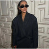 Women's Striped Double-Breasted Blazer with Notched Lapels and Long Sleeves