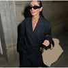 Women's Striped Double-Breasted Blazer with Notched Lapels and Long Sleeves