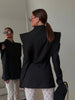 Women's Solid Waist Cinching Blazer Short Chic Wide Shoulder Split Sleeves Single Breated Spring Street Wear
