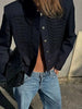 Women's Navy Napoleon Blazer Jacket with Braided Trim and Shoulder Pads