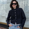 Women's Navy Napoleon Blazer Jacket with Braided Trim and Shoulder Pads