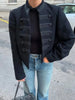 Women's Navy Napoleon Blazer Jacket with Braided Trim and Shoulder Pads