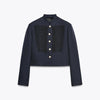 Women's Navy Napoleon Blazer Jacket with Braided Trim and Shoulder Pads