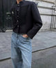 Women's Navy Napoleon Blazer Jacket with Braided Trim and Shoulder Pads
