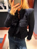 Women's Navy Napoleon Blazer Jacket with Braided Trim and Shoulder Pads