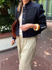 Women's Navy Napoleon Blazer Jacket with Braided Trim and Shoulder Pads