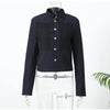 Women's Navy Napoleon Blazer Jacket with Braided Trim and Shoulder Pads