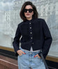 Women's Navy Napoleon Blazer Jacket with Braided Trim and Shoulder Pads