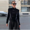 Women's Black Velvet Slim-Fit Blazer with a Mandarin Collar and Frog-Button Detail