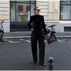 Women's Black Velvet Slim-Fit Blazer with a Mandarin Collar and Frog-Button Detail