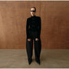 Women's Black Velvet Slim-Fit Blazer with a Mandarin Collar and Frog-Button Detail