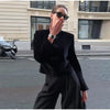 Women's Black Velvet Slim-Fit Blazer with a Mandarin Collar and Frog-Button Detail