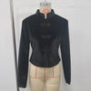 Women's Black Velvet Slim-Fit Blazer with a Mandarin Collar and Frog-Button Detail