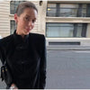 Women's Black Velvet Slim-Fit Blazer with a Mandarin Collar and Frog-Button Detail