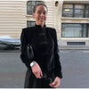 Women's Black Velvet Slim-Fit Blazer with a Mandarin Collar and Frog-Button Detail