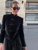 Women's Black Velvet Slim-Fit Blazer with a Mandarin Collar and Frog-Button Detail