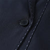 Women's Dark Navy Double-Breasted Blazer with Shoulder Pads and Long Sleeves