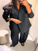 Women's Dark Navy Double-Breasted Blazer with Shoulder Pads and Long Sleeves