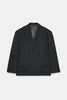 Women's Dark Navy Double-Breasted Blazer with Shoulder Pads and Long Sleeves