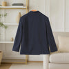 Women's Dark Navy Double-Breasted Blazer with Shoulder Pads and Long Sleeves