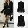 Women's Black Single-Breasted Blazer with a Lace-Trim Hem