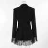 Women's Black Single-Breasted Blazer with a Lace-Trim Hem