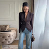Women's V-Neck Blazer with Pleated Waist and Lace-Up Detail