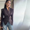 Women's V-Neck Blazer with Pleated Waist and Lace-Up Detail