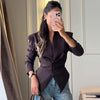 Women's V-Neck Blazer with Pleated Waist and Lace-Up Detail