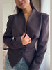 Women's V-Neck Blazer with Pleated Waist and Lace-Up Detail