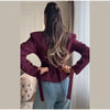 Women's V-Neck Blazer with Pleated Waist and Lace-Up Detail