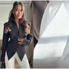 Women's V-Neck Blazer with Pleated Waist and Lace-Up Detail