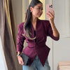 Women's V-Neck Blazer with Pleated Waist and Lace-Up Detail