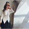 Women's V-Neck Blazer with Pleated Waist and Lace-Up Detail
