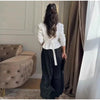 Women's V-Neck Blazer with Pleated Waist and Lace-Up Detail