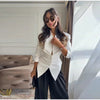 Women's V-Neck Blazer with Pleated Waist and Lace-Up Detail