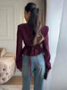 Women's V-Neck Blazer with Pleated Waist and Lace-Up Detail