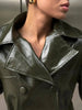 Women's Glossy Faux-Leather Blazer with a Double-Breasted Front in Red or Green