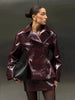 Women's Glossy Faux-Leather Blazer with a Double-Breasted Front in Red or Green