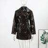 Women's Glossy Faux-Leather Blazer with a Double-Breasted Front in Red or Green