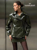 Women's Glossy Faux-Leather Blazer with a Double-Breasted Front in Red or Green