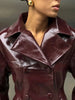 Women's Glossy Faux-Leather Blazer with a Double-Breasted Front in Red or Green