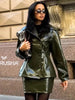 Women's Glossy Faux-Leather Blazer with a Double-Breasted Front in Red or Green