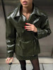 Women's Glossy Faux-Leather Blazer with a Double-Breasted Front in Red or Green
