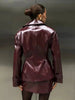 Women's Glossy Faux-Leather Blazer with a Double-Breasted Front in Red or Green