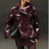 Women's Glossy Faux-Leather Blazer with a Double-Breasted Front in Red or Green