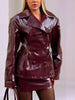 Women's Glossy Faux-Leather Blazer with a Double-Breasted Front in Red or Green