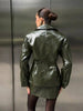 Women's Glossy Faux-Leather Blazer with a Double-Breasted Front in Red or Green
